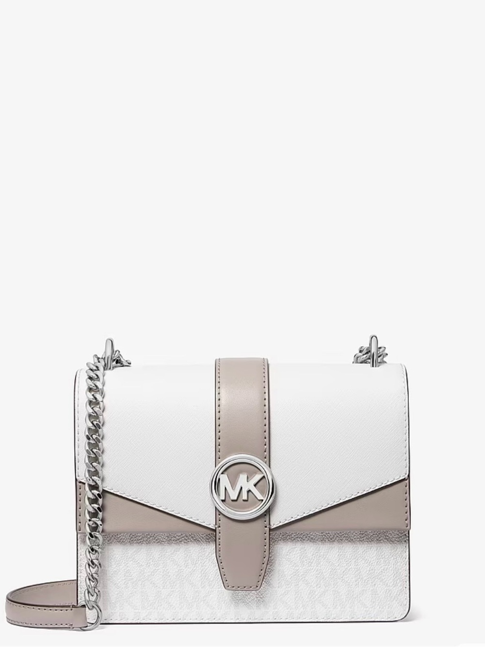 Michael Kors White and Taupe Crossbody Shoulder Bag